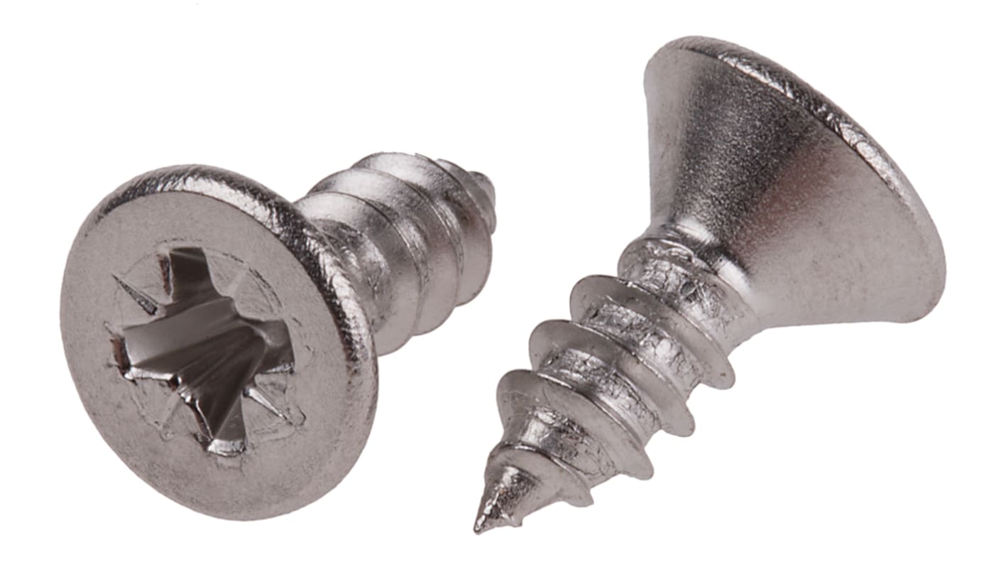 RS PRO Plain Stainless Steel Countersunk Head Self Tapping Screw, N°10 x 1/2in Long 13mm Long