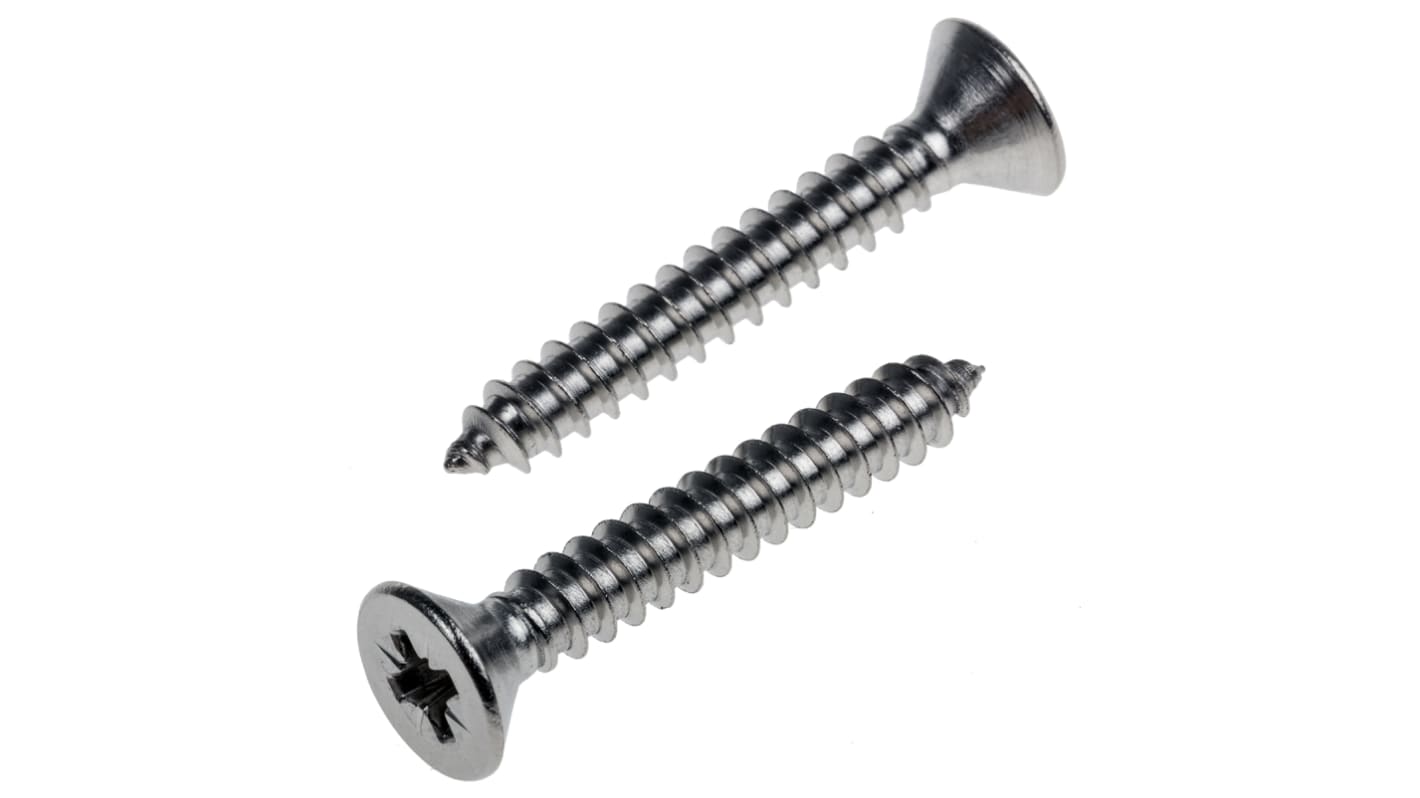 RS PRO Plain Stainless Steel Countersunk Head Self Tapping Screw, N°10 x 1.1/4in Long 32mm Long