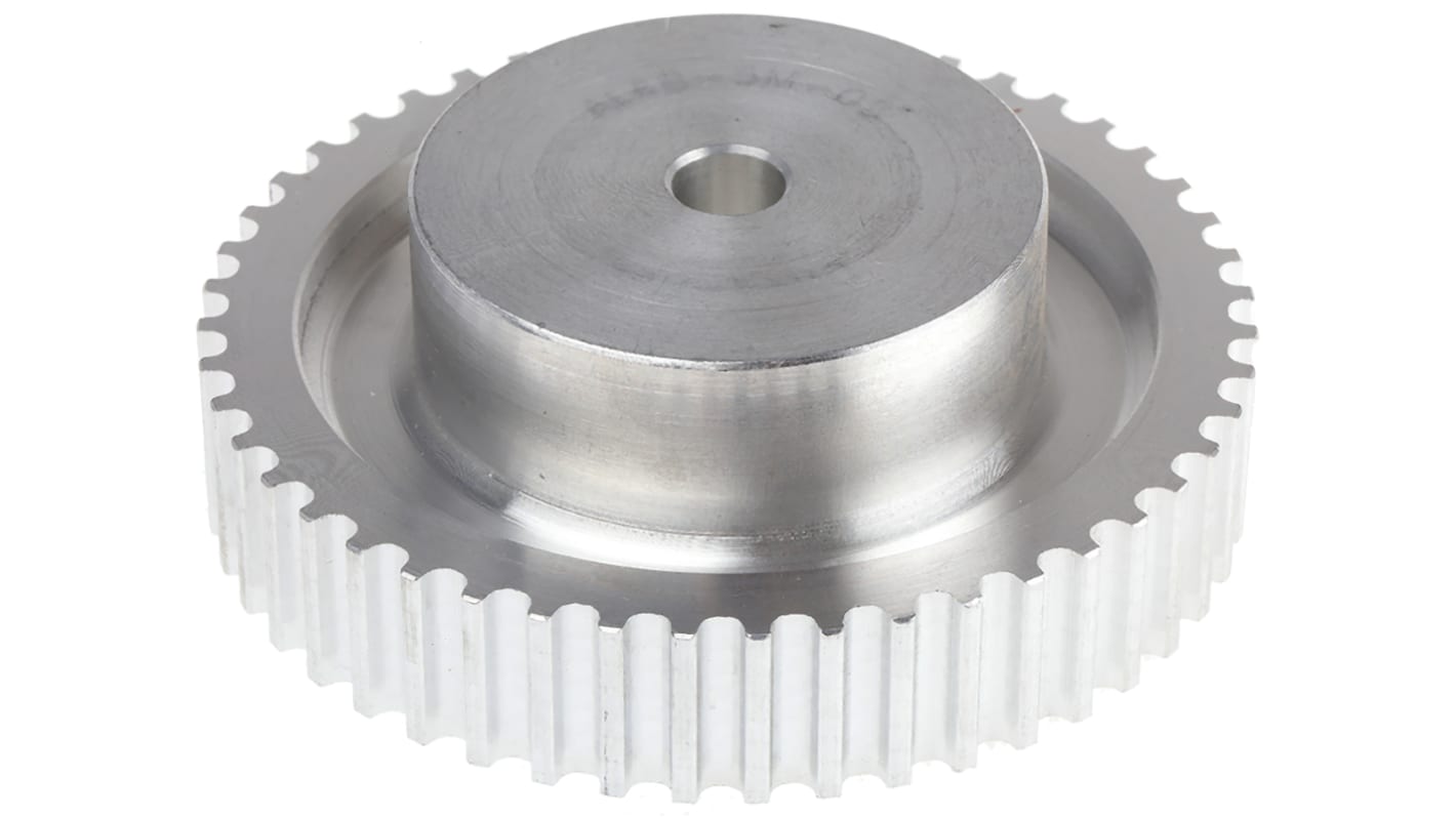Tandremsskive, Aluminium, 48 tænder, Afstand: 5mm, passer til 9mm rembredde, huldia.: 8mm