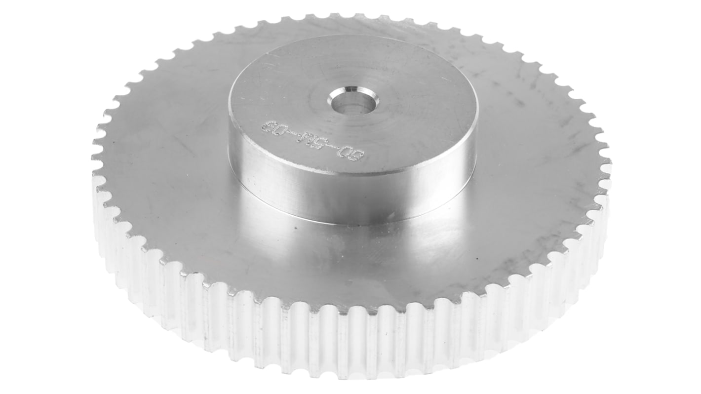 Tandremsskive, Aluminium, 60 tænder, Afstand: 5mm, passer til 9mm rembredde, huldia.: 8mm