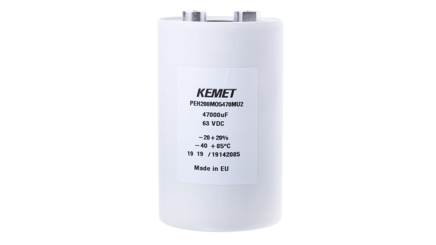 KEMET 47000μF Aluminium Electrolytic Capacitor 63V dc, Screw Terminal - PEH200MO5470MU2