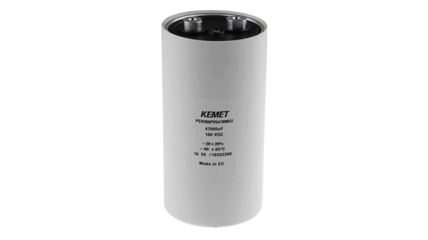 Condensatore KEMET, serie PEH200, 47000μF, 100V cc, ±20%, +85°C, Terminale a vite