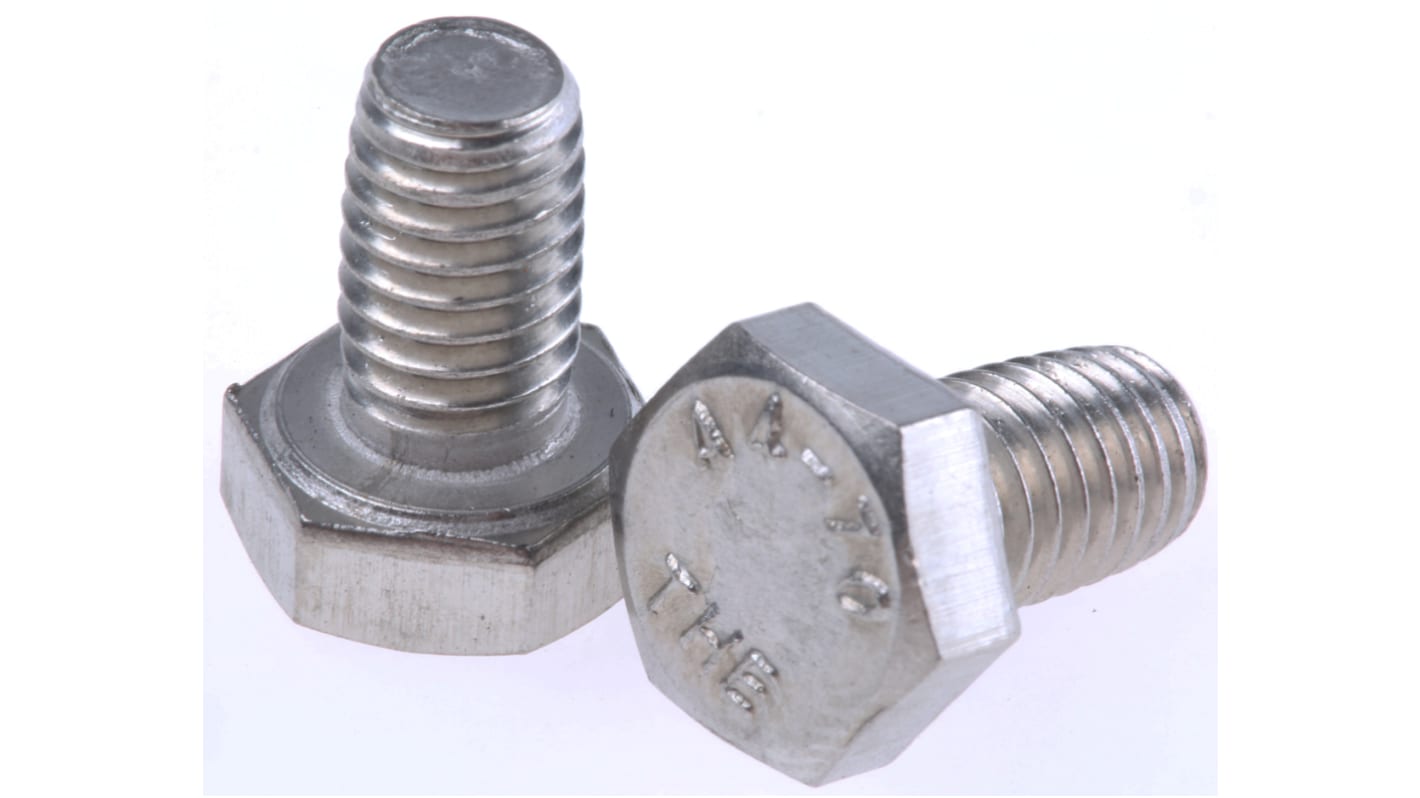 RS PRO Plain Stainless Steel, Hex Bolt, M6 x 10.0mm