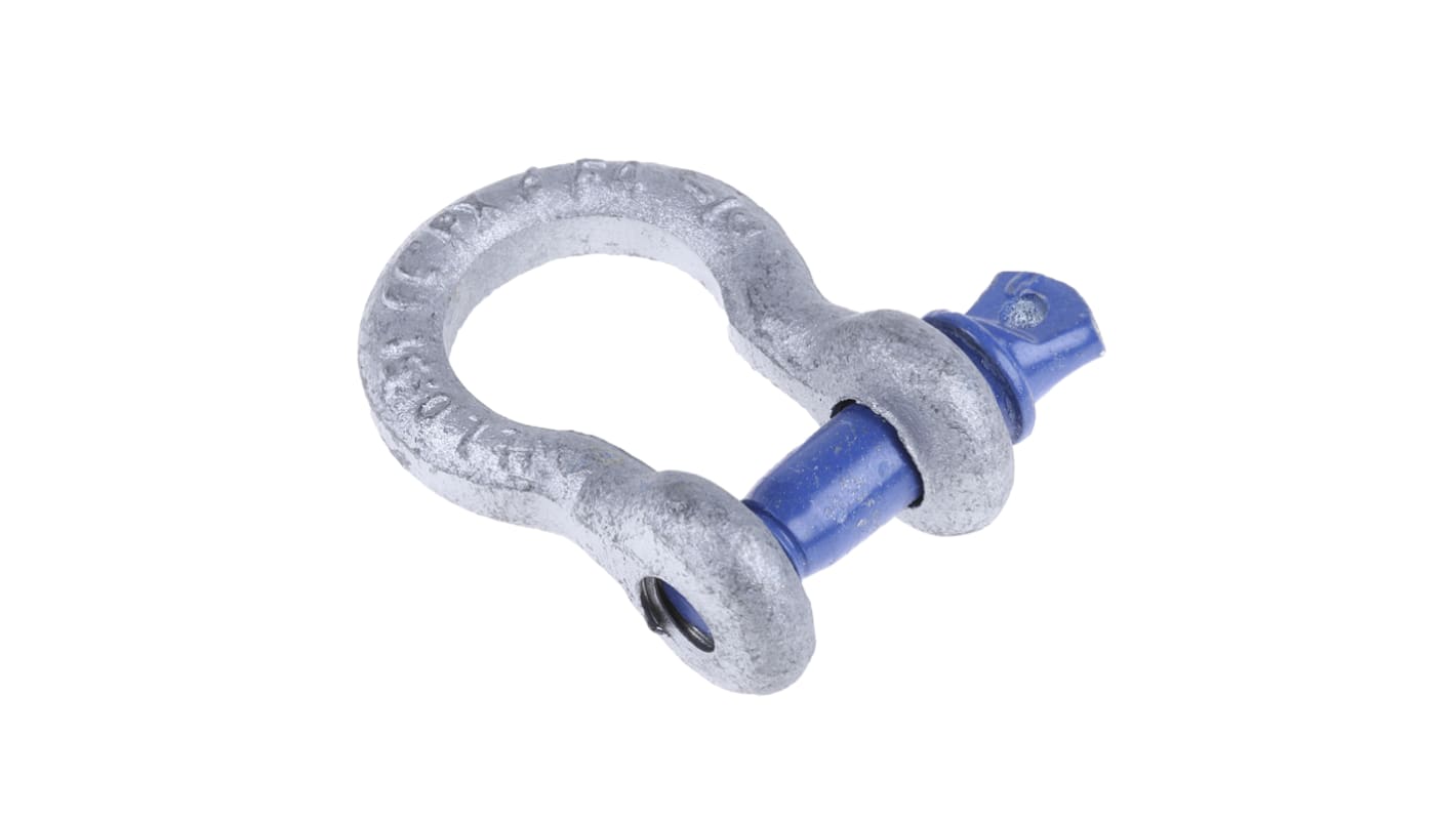 RS PRO 镀锌钢弓形卸扣, 螺栓销, 0.5t安全负荷, 扣体直径6.35mm, 开口宽11.9mm, 横销直径8mm