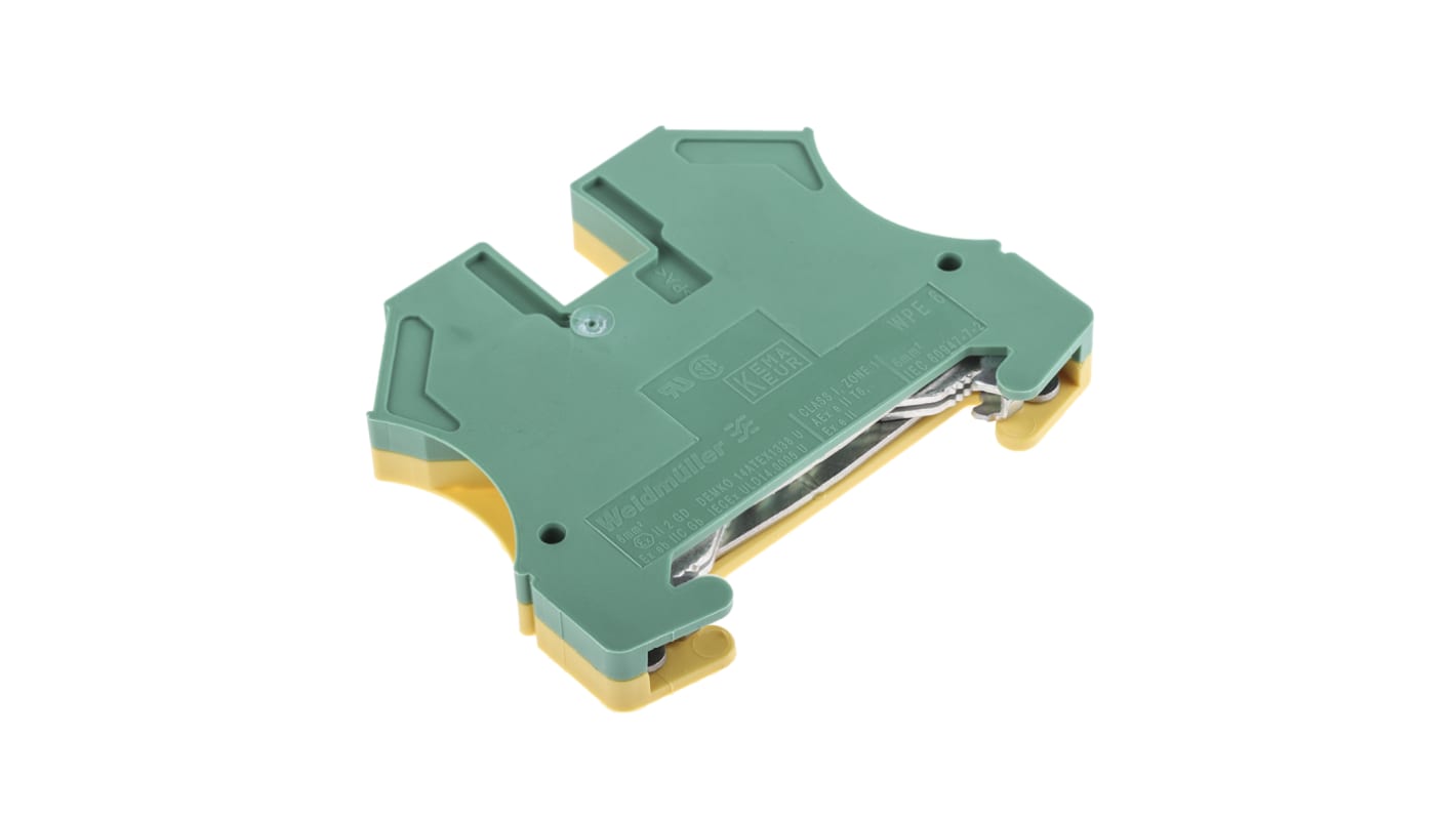 Weidmuller WPE Series Green/Yellow Earth Block, 0.5 → 10mm², Single-Level, Screw Termination, ATEX