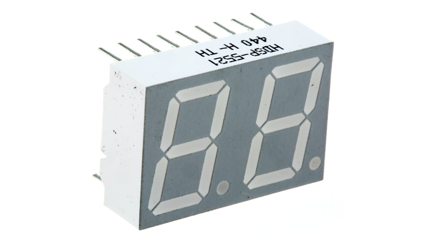 HDSP-5521-GH000 Broadcom 2 Digit 7-Segment LED Display, CA Red 3.7 mcd RH DP 14.2mm