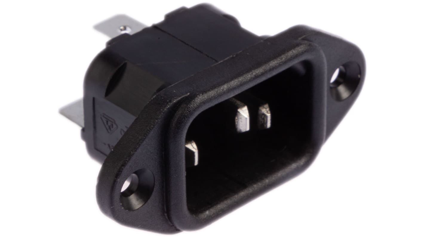 Bulgin C14 Panel Mount IEC Connector Male, 10A, 250 V