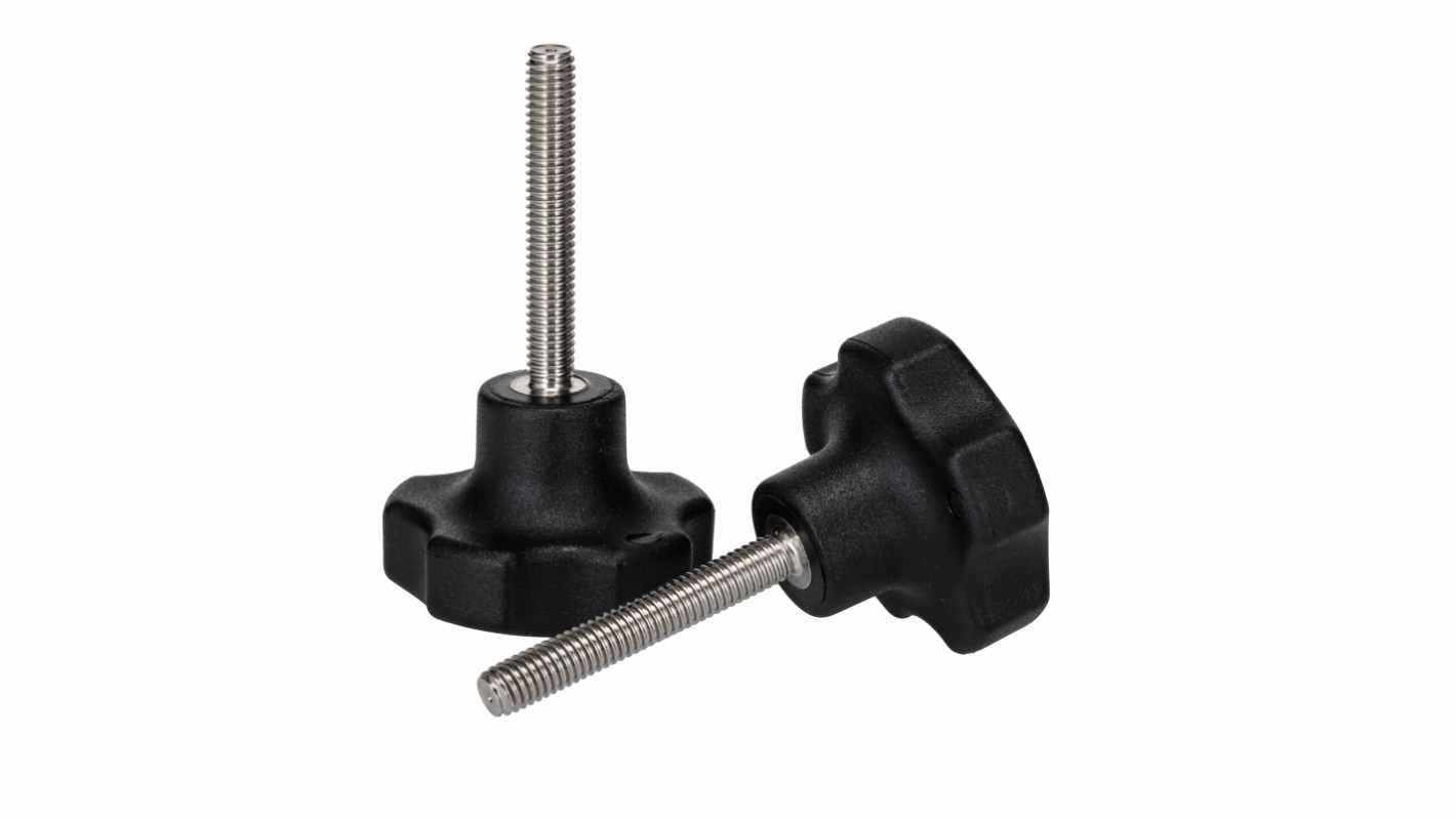 RS PRO Black Thermoplastic Multiple Lobes Clamping Knob, M6, Threaded Mount