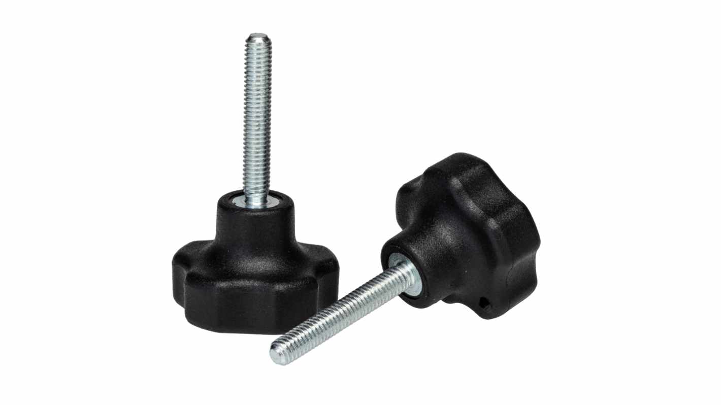 RS PRO Black Thermoplastic Multiple Lobes Clamping Knob, M5, Threaded Mount