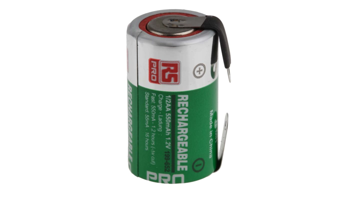 RS PRO RS PRO, 1.2V, 1/2 AA, NiMH Rechargeable Battery, 550mAh