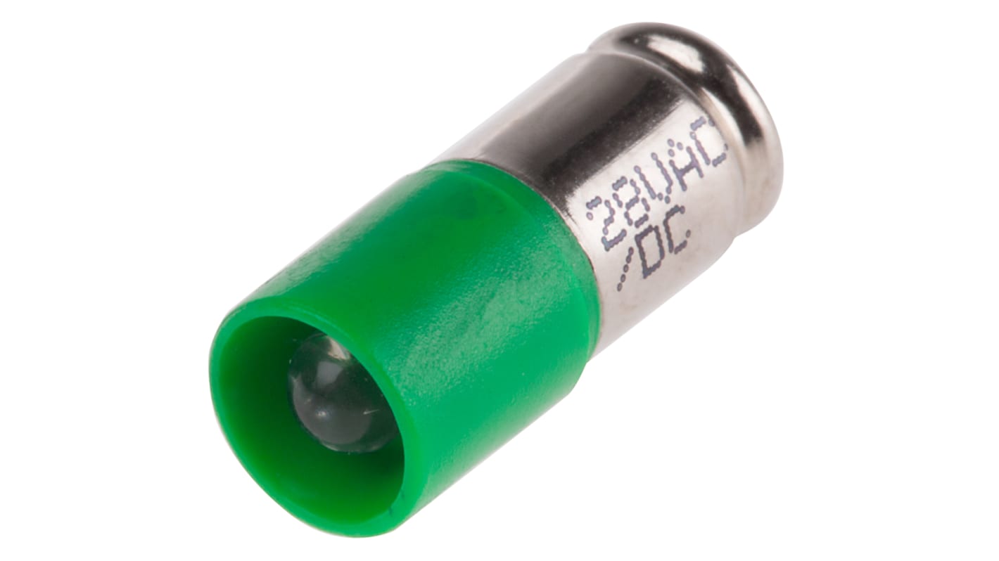 RS PRO LED指示灯泡, 绿色, 小型槽灯座, Φ6mm, 16mm长, 28V 交流/直流, 14mA, 1610mcd