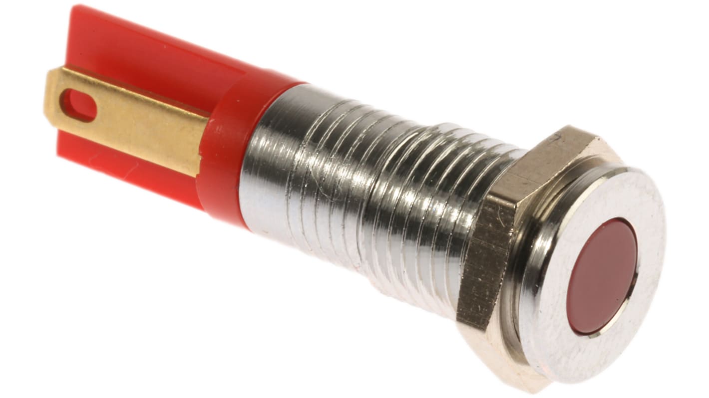 RS PRO 红色LED面板指示灯, 2V 直流, 20mA, Φ8mm安装孔, 焊片端接, 嵌入式边框, 铬色边框