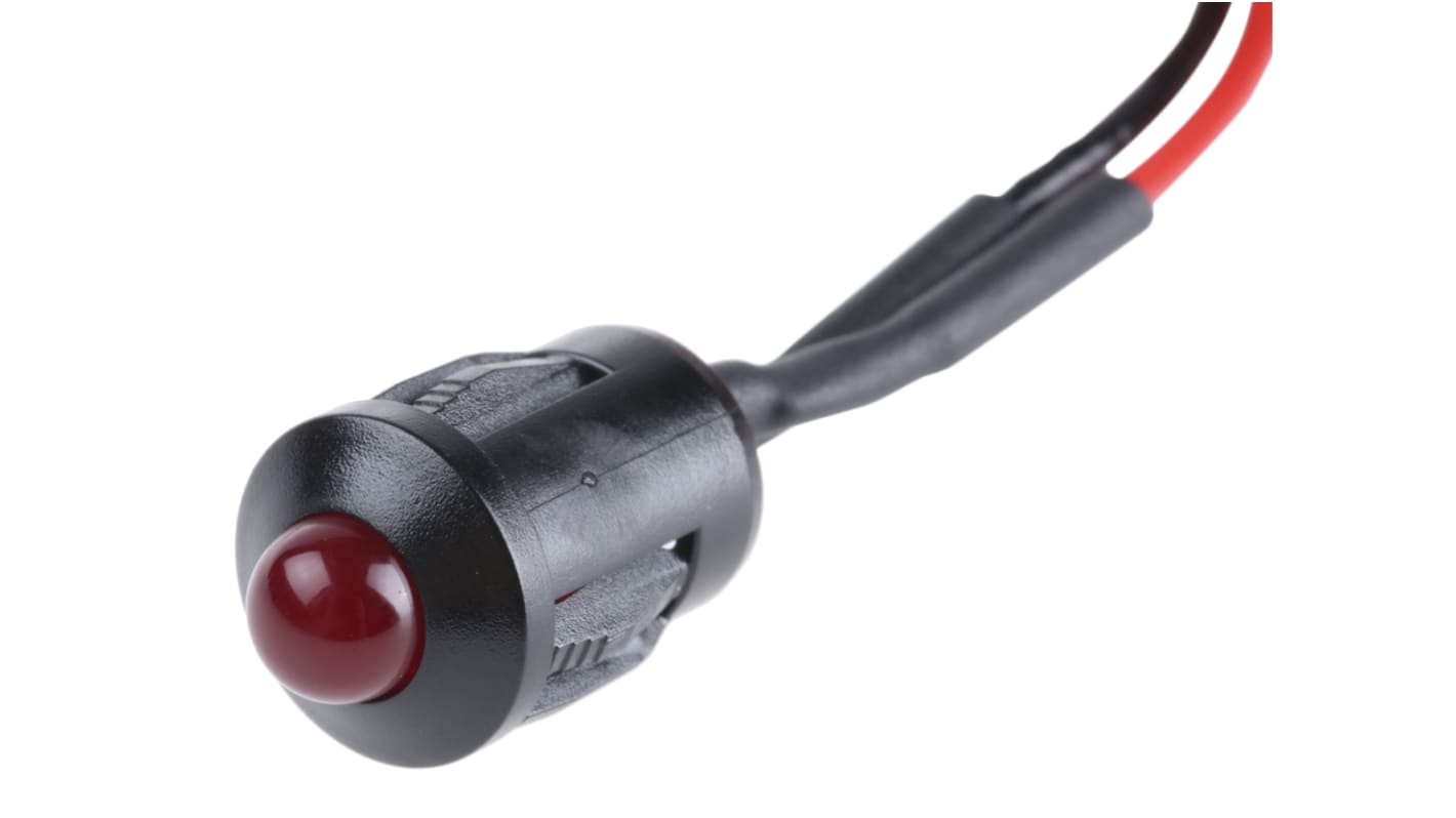 RS PRO Red Flashing LED Panel Mount Indicator, 24V dc, 8mm Mounting Hole Size, Lead Wires Termination