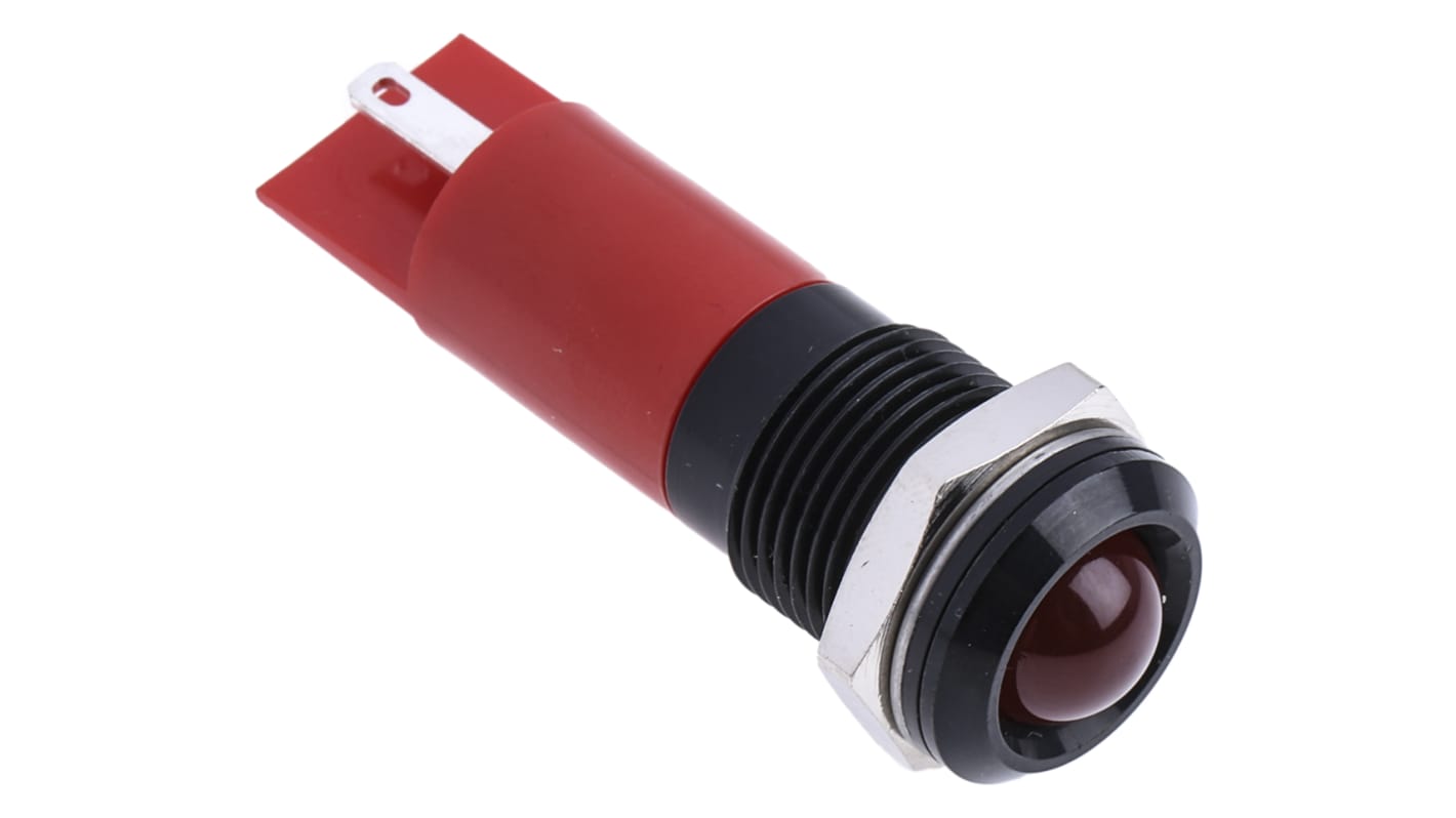 Lampka kontrolna do montażu panelowego 24V dc, czerwona 14mm LED Czarny RS PRO