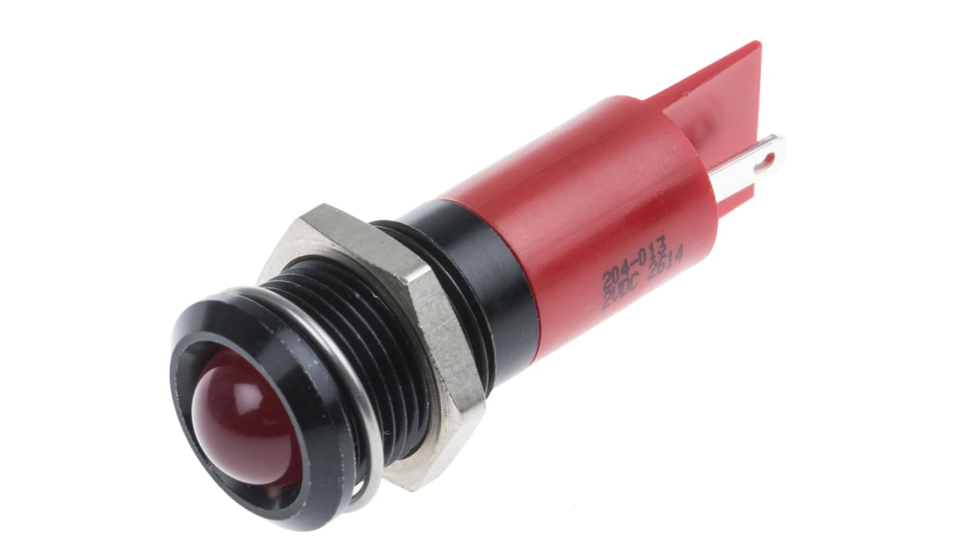RS PRO 红色LED面板指示灯, 2V 直流, 20mA, Φ14mm安装孔, 焊片端接, 凸型边框