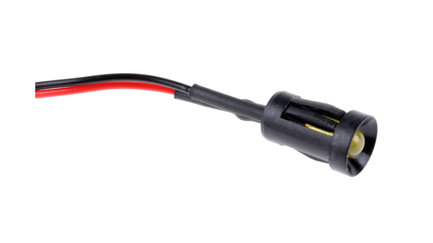 RS PRO 黄色LED面板指示灯, 24V 直流, 20mA, Φ8mm安装孔, 引线端接, 凹入式边框, 黑色边框
