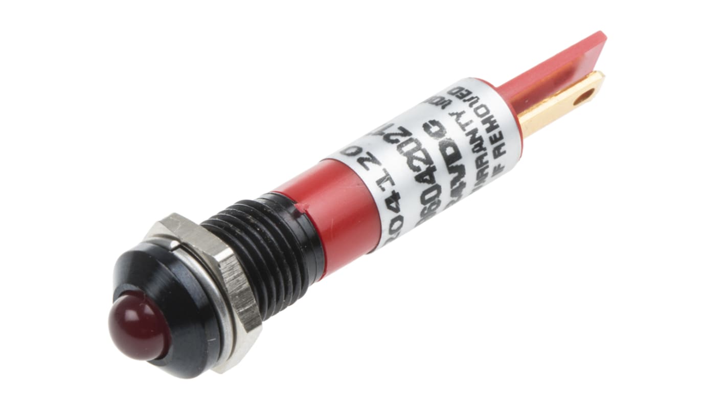 RS PRO Red Flashing LED Panel Mount Indicator, 24V dc, 8mm Mounting Hole Size, Solder Tab Termination