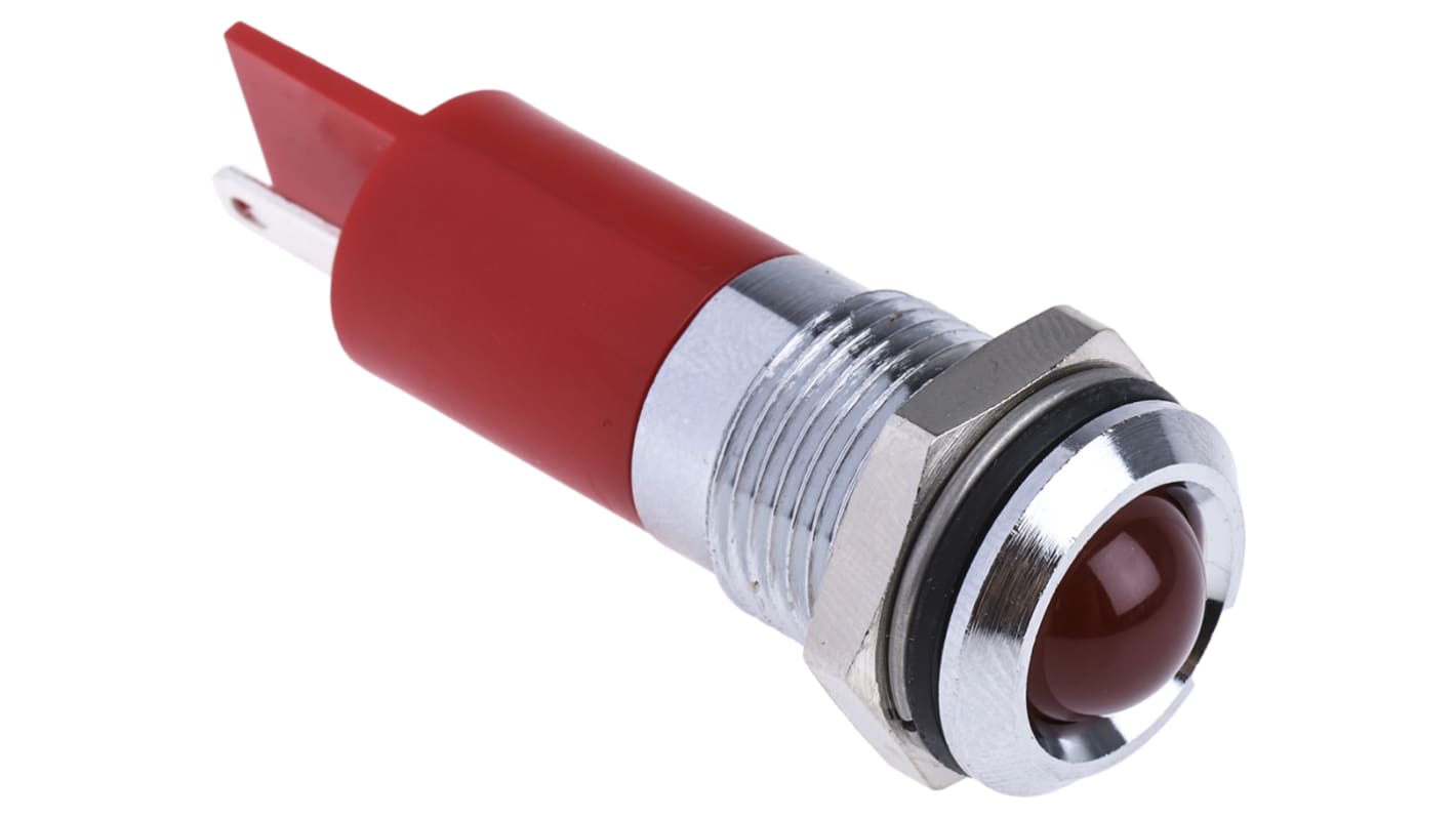 RS PRO 红色LED面板指示灯, 24V 直流, 20mA, Φ14mm安装孔, 凸型边框, 铬色边框, IP67