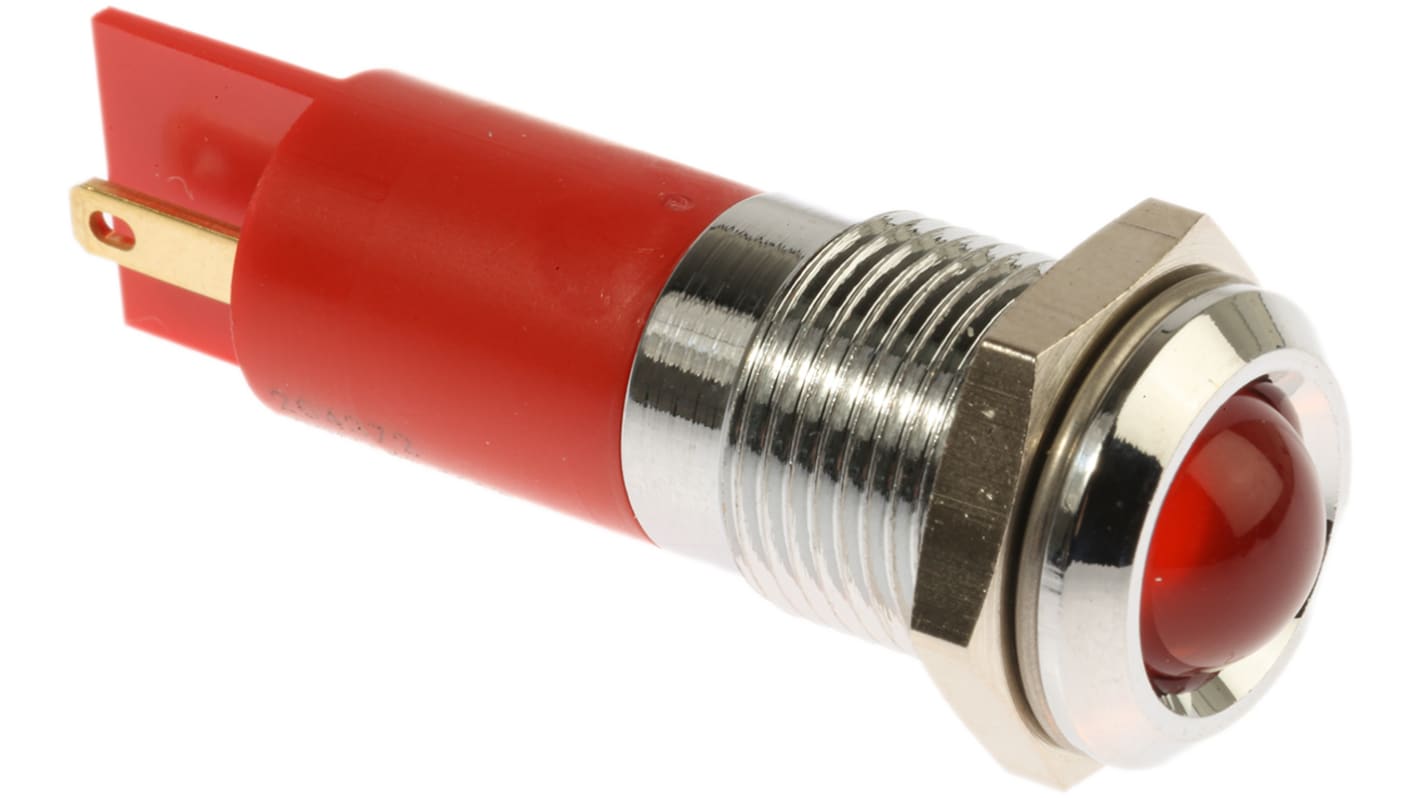 RS PRO Red Panel Mount Indicator, 240V ac, 14.5mm Mounting Hole Size, Solder Tab Termination, IP40