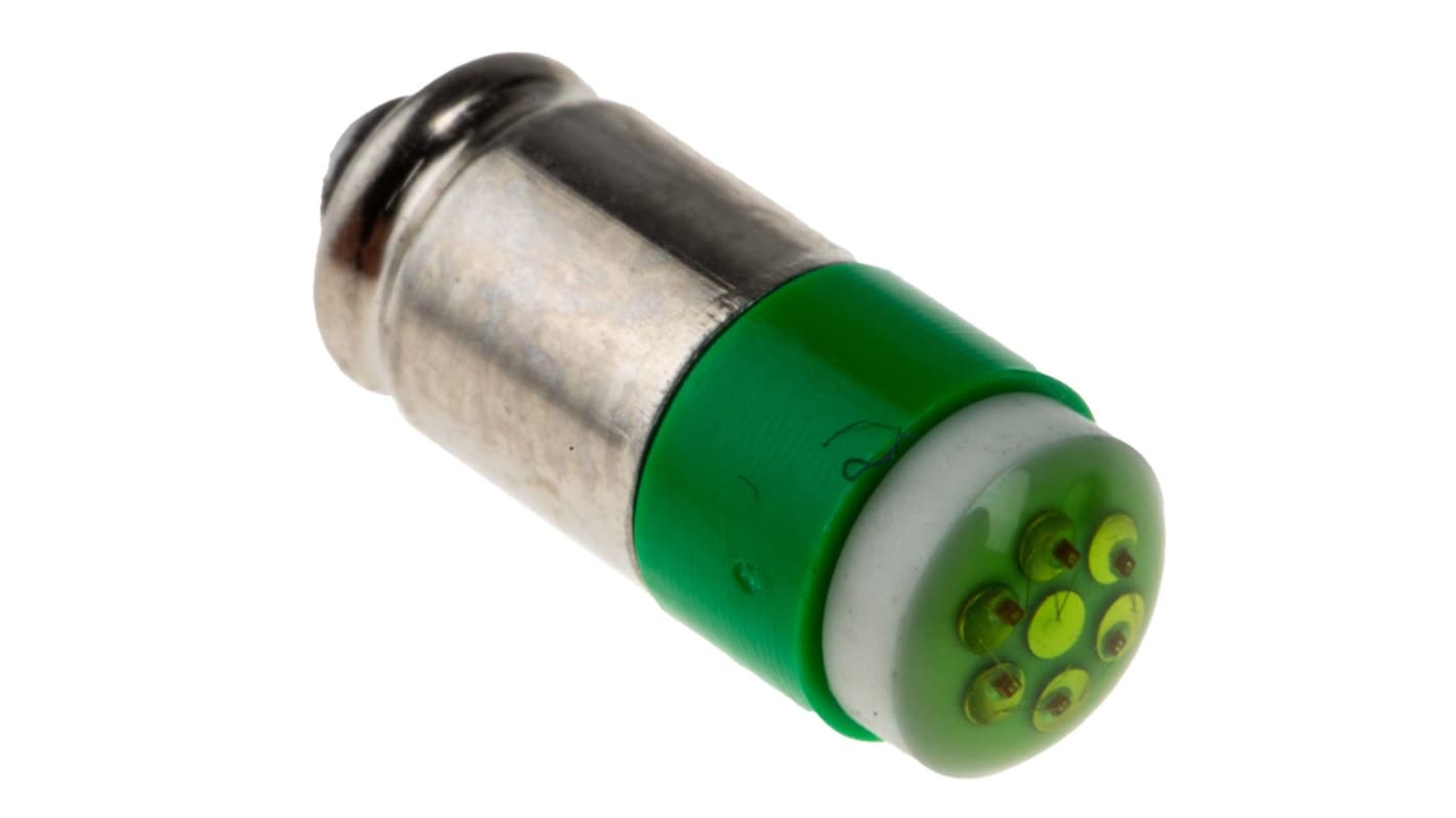 Lampada per indicatori RS PRO, lunga 15.25mm, Ø 6mm, 28V cc, luce color Verde, 35mcd, Multichip da 100000h con