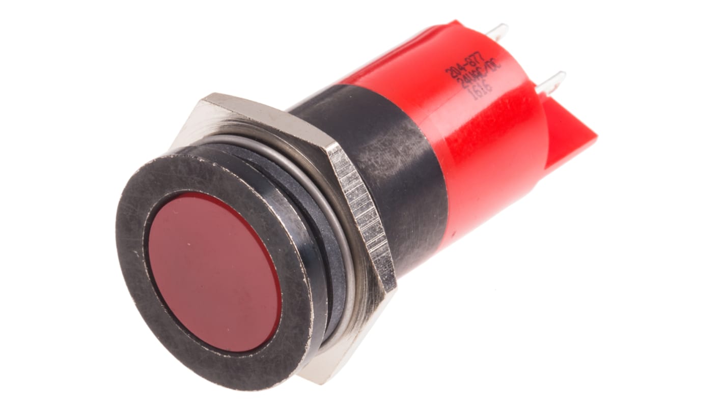 RS PRO 红色LED面板指示灯, 24V 交流/直流, 20mA, Φ22mm安装孔, 焊片端接, 嵌入式边框