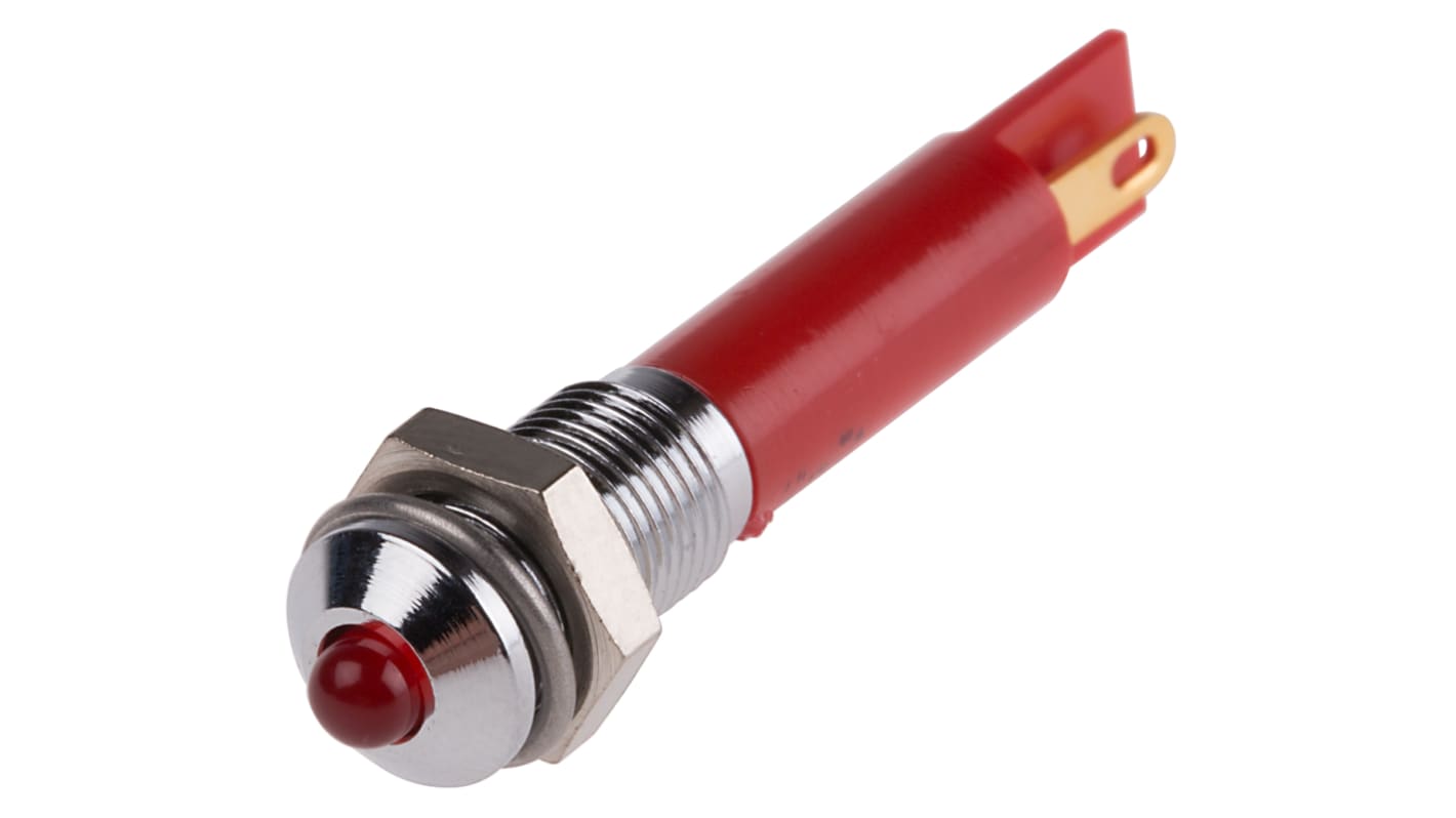 RS PRO Red Panel Mount Indicator, 12V dc, 6mm Mounting Hole Size, Solder Tab Termination