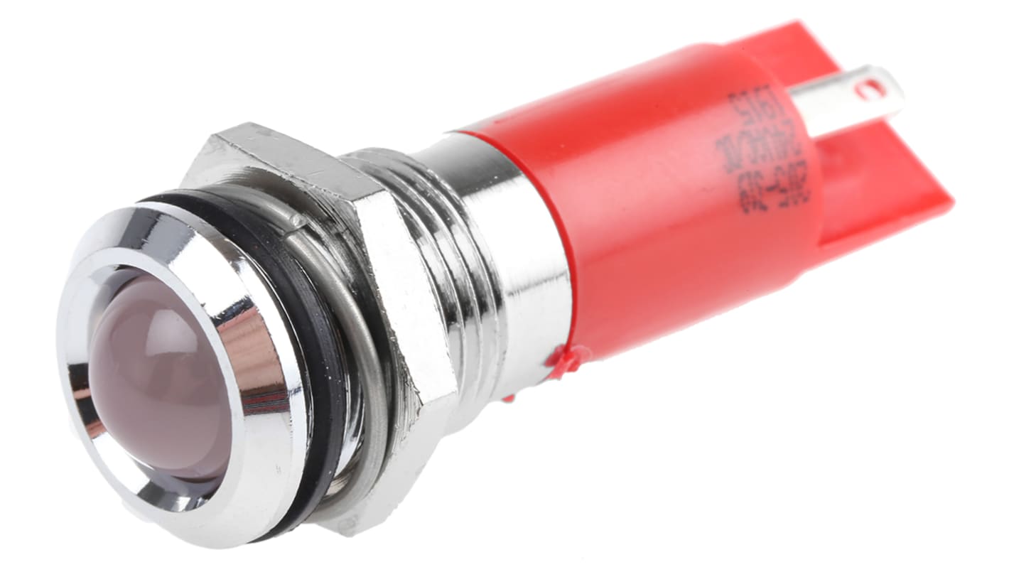 RS PRO Red Panel Mount Indicator, 24V ac/dc, 14mm Mounting Hole Size, Solder Tab Termination, IP67