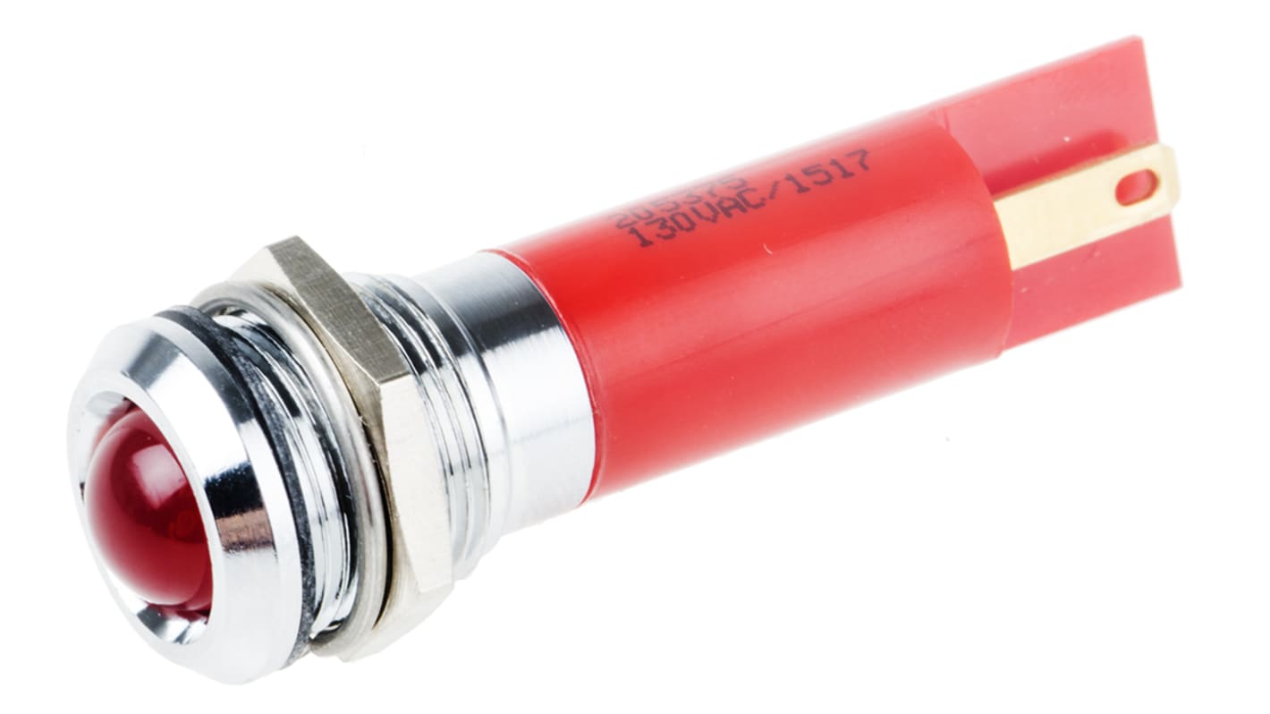 Indicatore da pannello RS PRO Rosso  a LED, 130V ca, IP67, Sporgente, foro da 12mm