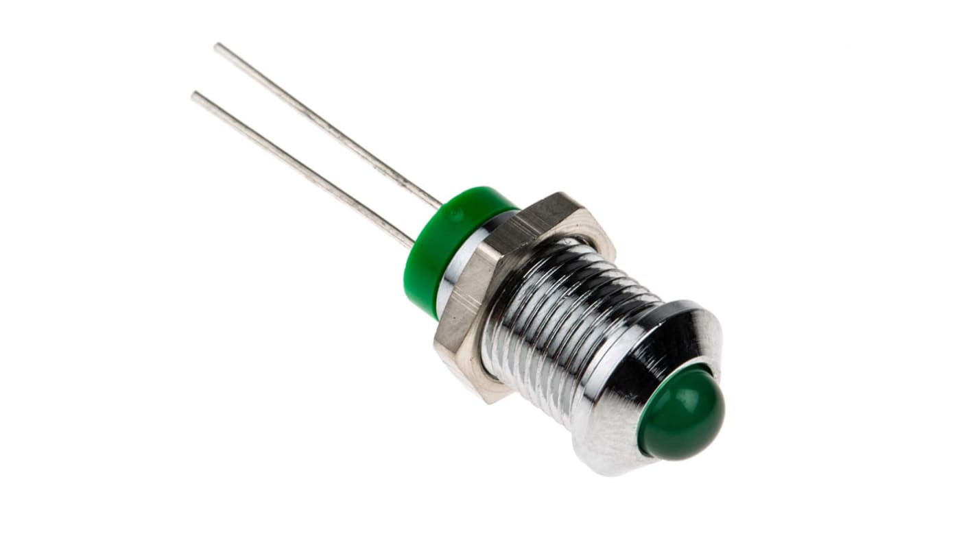 RS PRO 绿色LED面板指示灯, 2V 直流, 20mA, Φ8mm安装孔, 凸型边框, 铬色边框, IP67