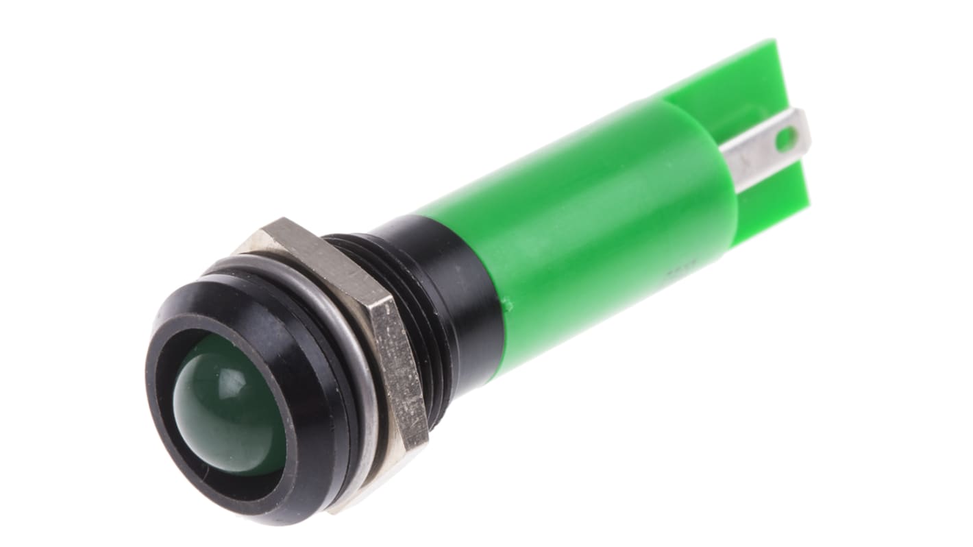 RS PRO Green Panel Mount Indicator, 130V ac, 12mm Mounting Hole Size, IP67