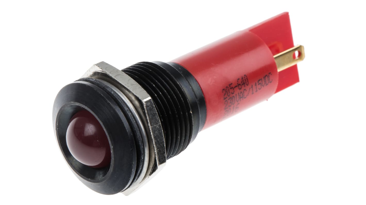 RS PRO Red Panel Mount Indicator, 115 V dc, 230V ac, 16mm Mounting Hole Size, Solder Tab Termination