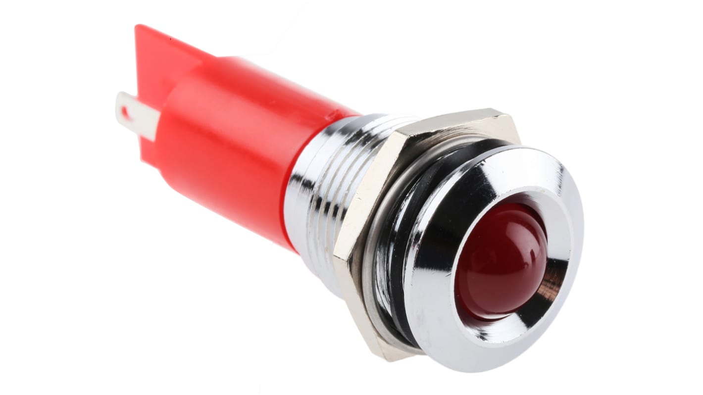 RS PRO Red Panel Mount Indicator, 24V ac/dc, 16mm Mounting Hole Size, Solder Tab Termination
