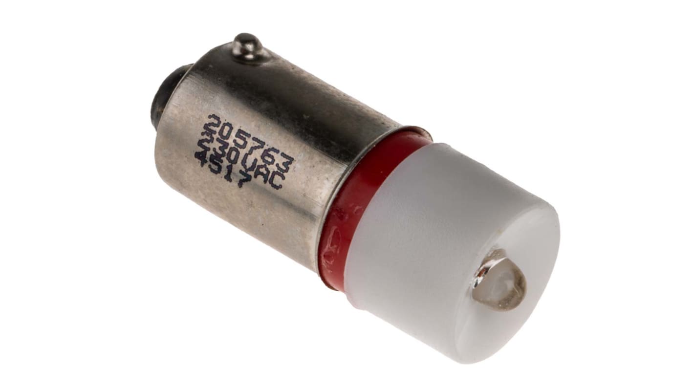 RS PRO LED指示灯泡, 红色, BA9s灯座, Φ10mm, 24mm长, 230V 交流, 9mA, 375mcd