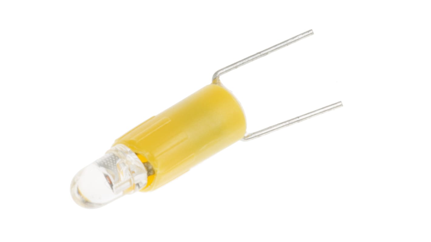 RS PRO Yellow LED Indicator Lamp, 12V ac/dc, Bi-Pin Base, 4.25mm Diameter, 85mcd