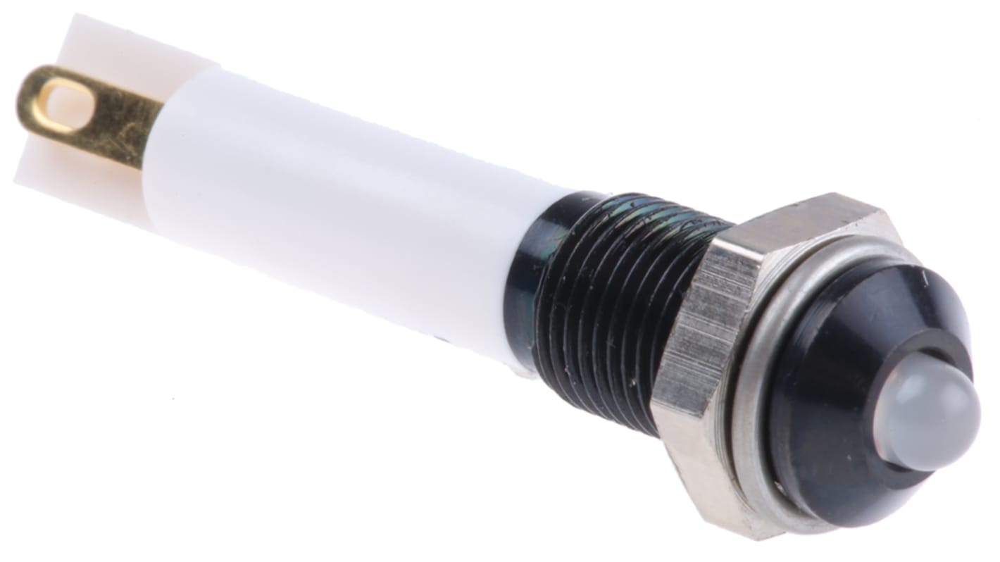 RS PRO 绿色，红色LED面板指示灯, 24V 直流, 20mA, Φ6mm安装孔, 焊片端接, 凸型边框, 黑色边框