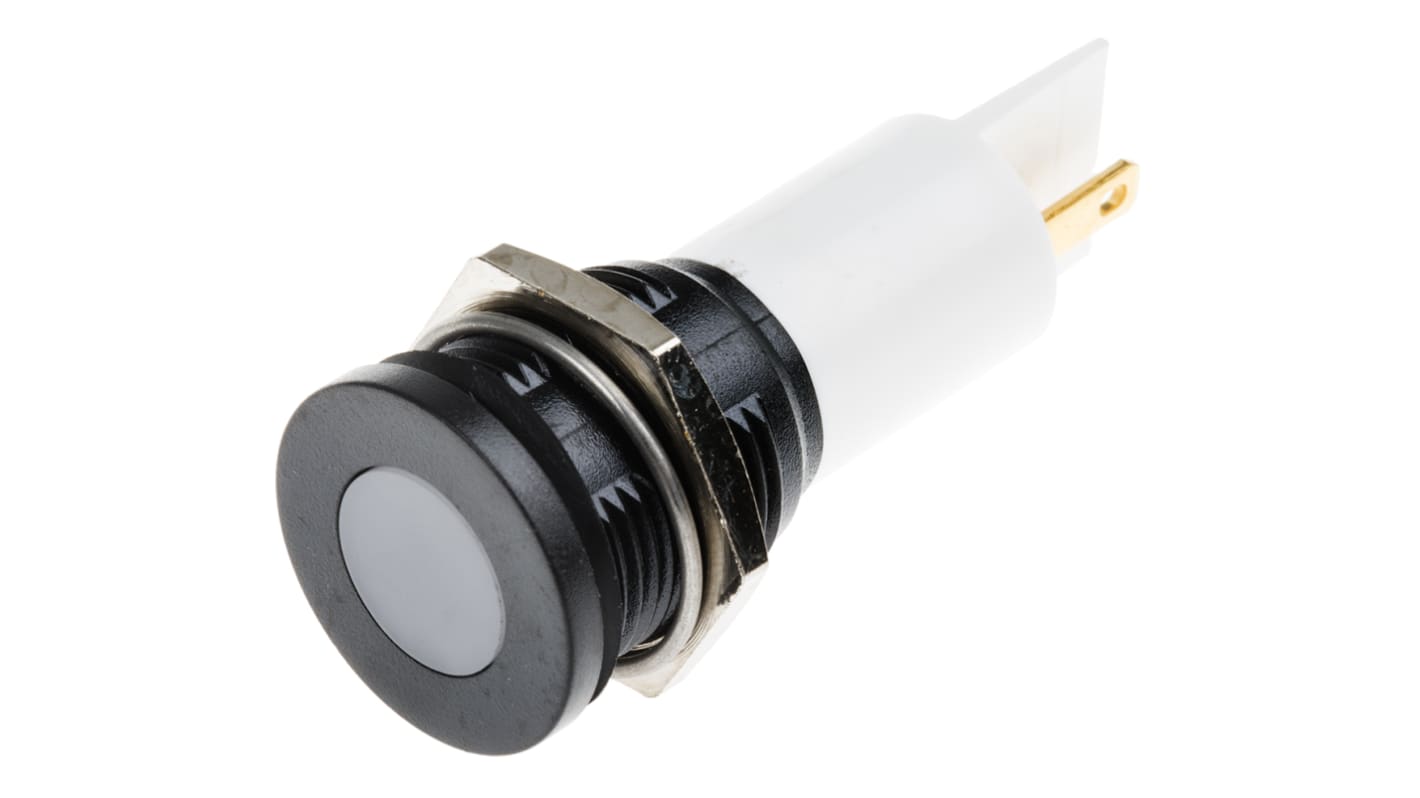 RS PRO 白色LED面板指示灯, 230V 交流, 3mA, Φ16mm安装孔, 焊片端接, 嵌入式边框, IP67