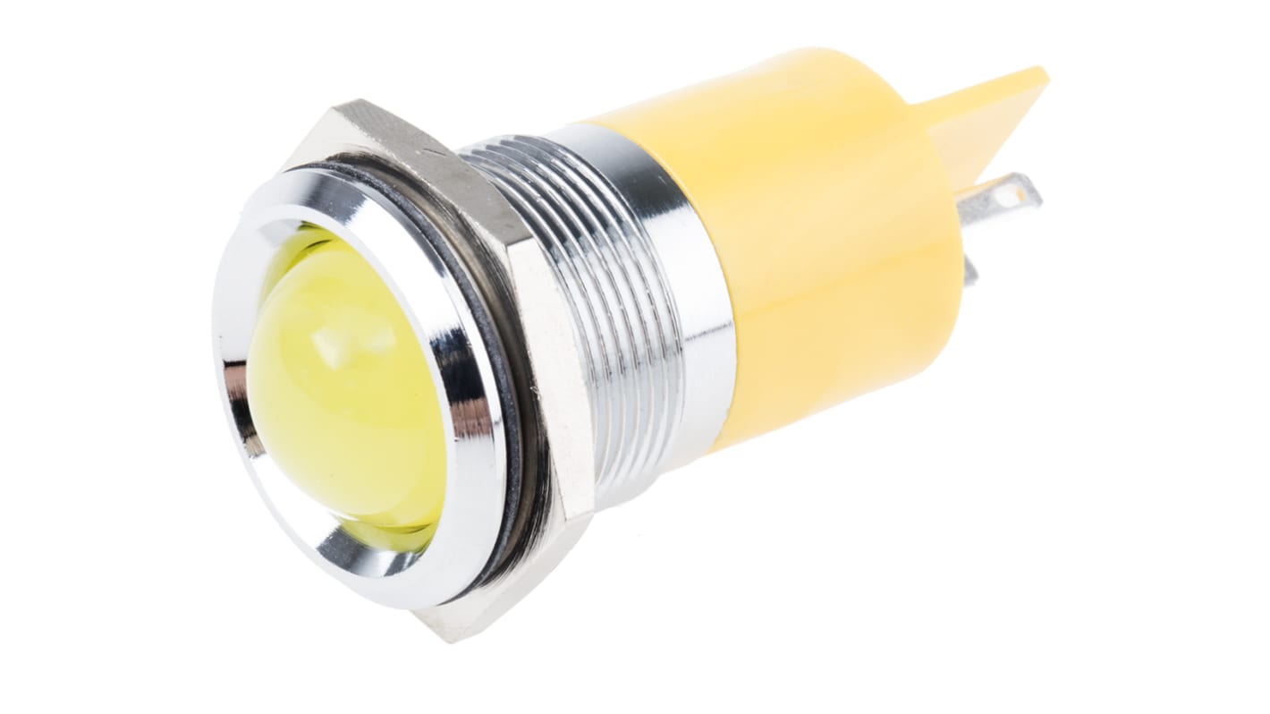 RS PRO Yellow Panel Mount Indicator, 12V dc, 22mm Mounting Hole Size, Solder Tab Termination