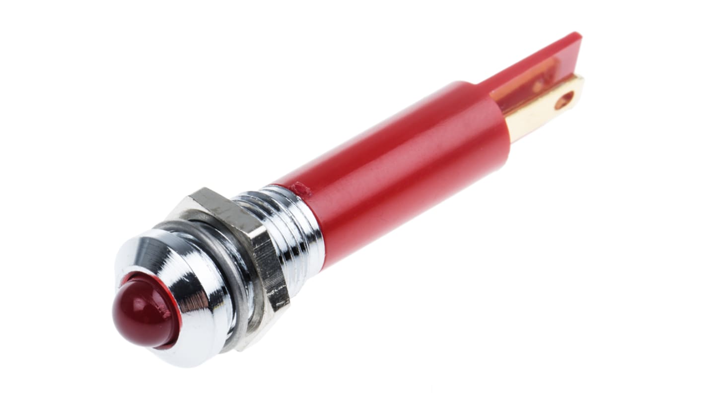 RS PRO Red Panel Mount Indicator, 12V ac, 8mm Mounting Hole Size, Solder Tab Termination