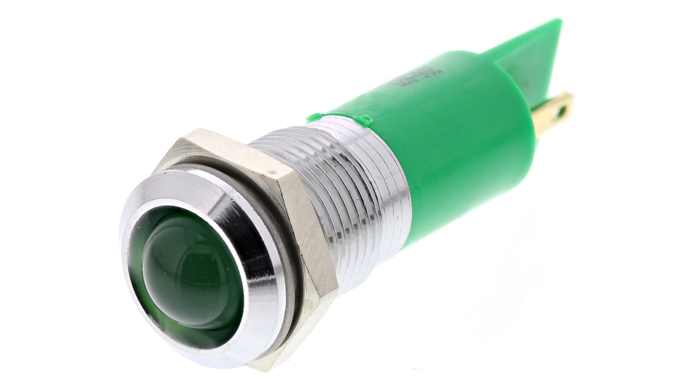 RS PRO Green Panel Mount Indicator, 24V ac, 14mm Mounting Hole Size, Solder Tab Termination