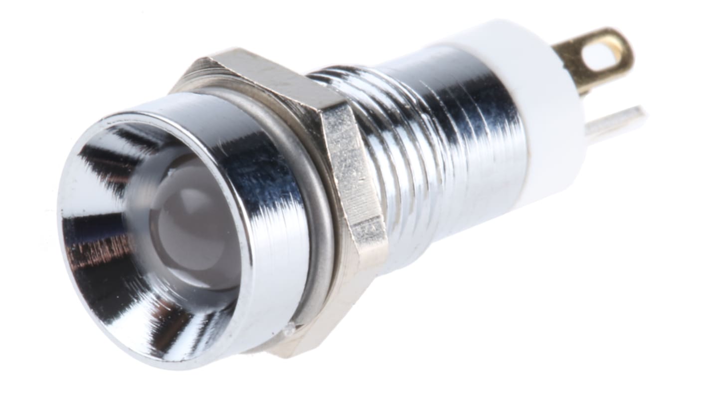 Lampka kontrolna do montażu panelowego 2V dc Zielony, Czerwony, Żółty 8mm LED Chrom Końcówka lutownicza RS PRO
