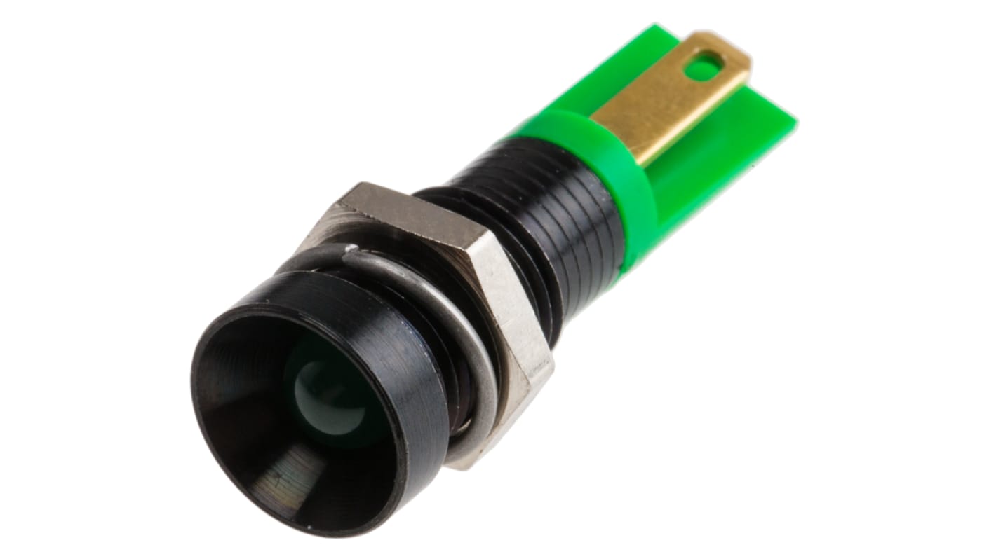 RS PRO Green Panel Mount Indicator, 2V dc, 8mm Mounting Hole Size, Solder Tab Termination