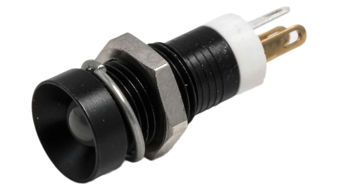 RS PRO 绿色、 红色， 黄色LED面板指示灯, 2V 直流, 20mA, Φ8mm安装孔, 焊片端接, 凹入式边框, 黑色边框