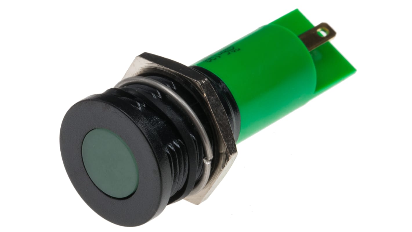 RS PRO Green Panel Mount Indicator, 110V ac, 16mm Mounting Hole Size, Solder Tab Termination, IP67