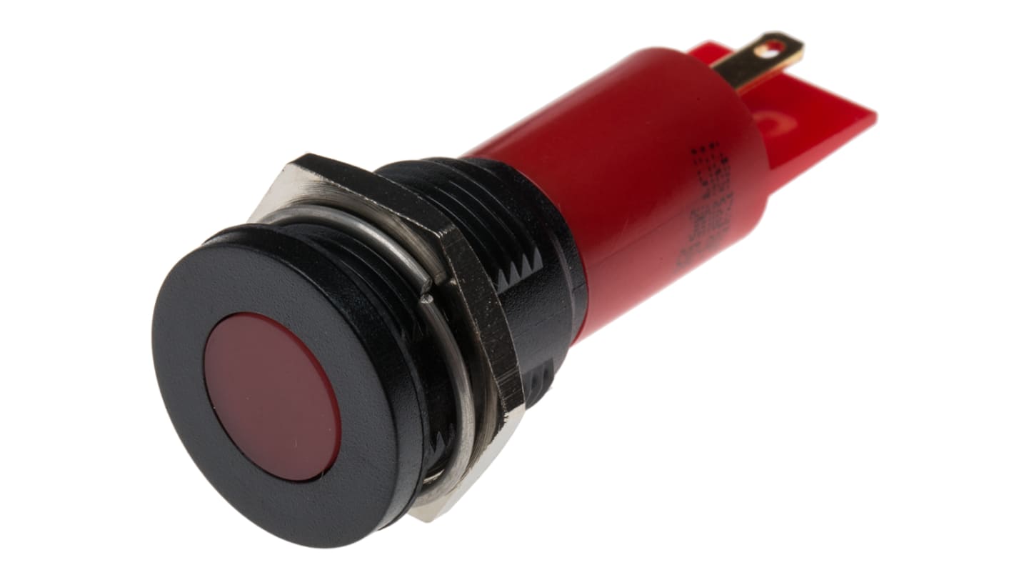 RS PRO Red Panel Mount Indicator, 230V ac, 16mm Mounting Hole Size, Solder Tab Termination, IP67