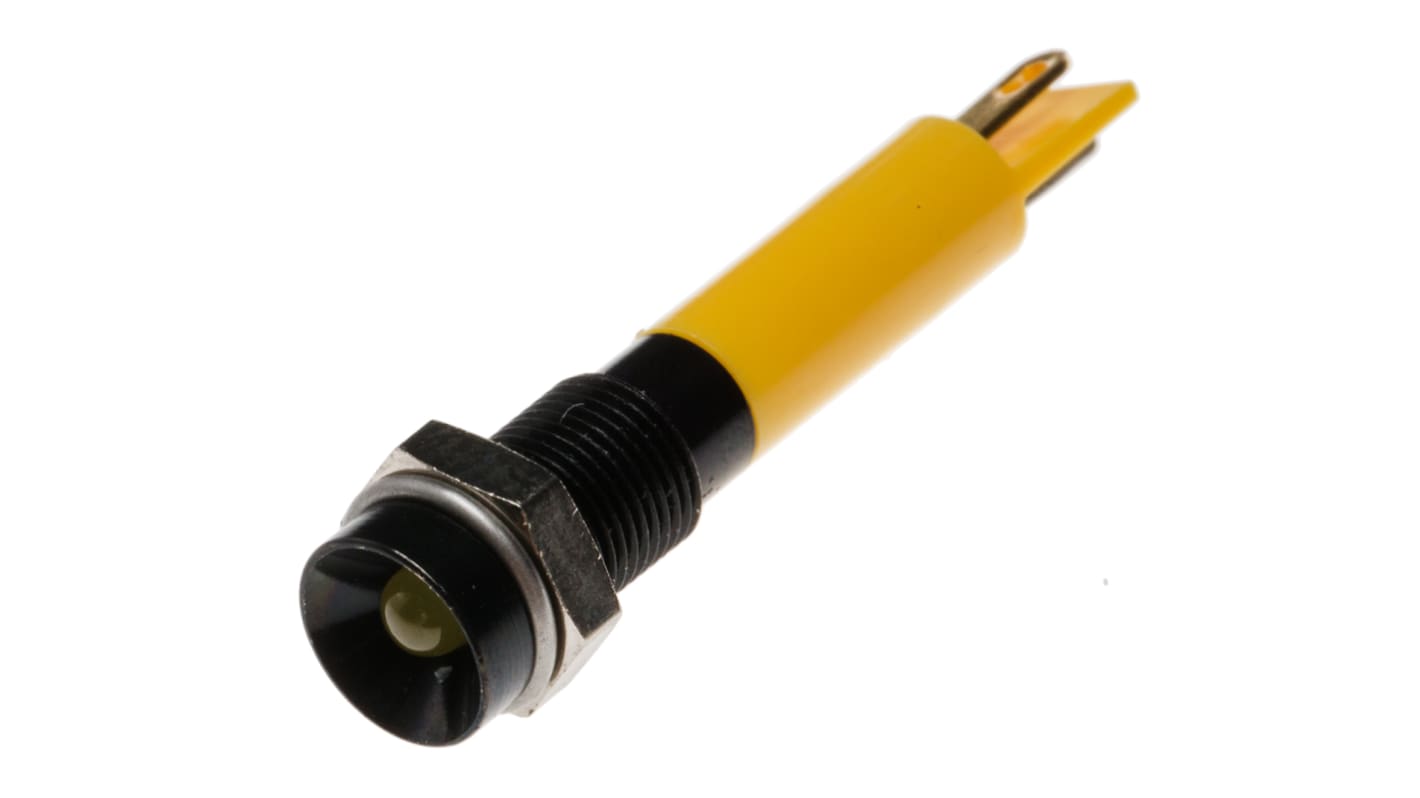 RS PRO Yellow Panel Mount Indicator, 12V dc, 6mm Mounting Hole Size, Solder Tab Termination