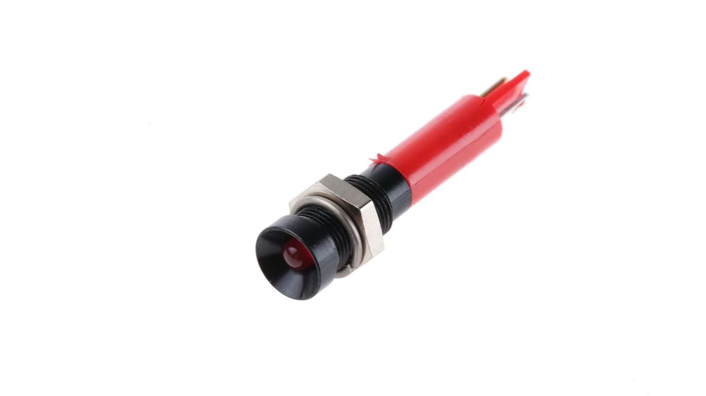 RS PRO 红色LED面板指示灯, 24V 直流, 20mA, Φ6mm安装孔, 焊片端接, 凹入式边框, 黑色边框