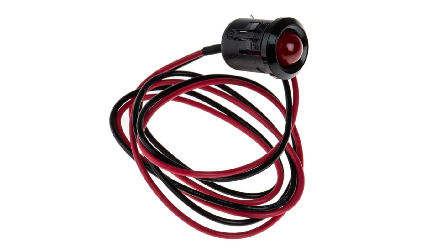 Indicador LED RS PRO, Rojo, lente prominente, marco Negro, Ø montaje 12mm, 12V dc, 20mA, 2700mcd