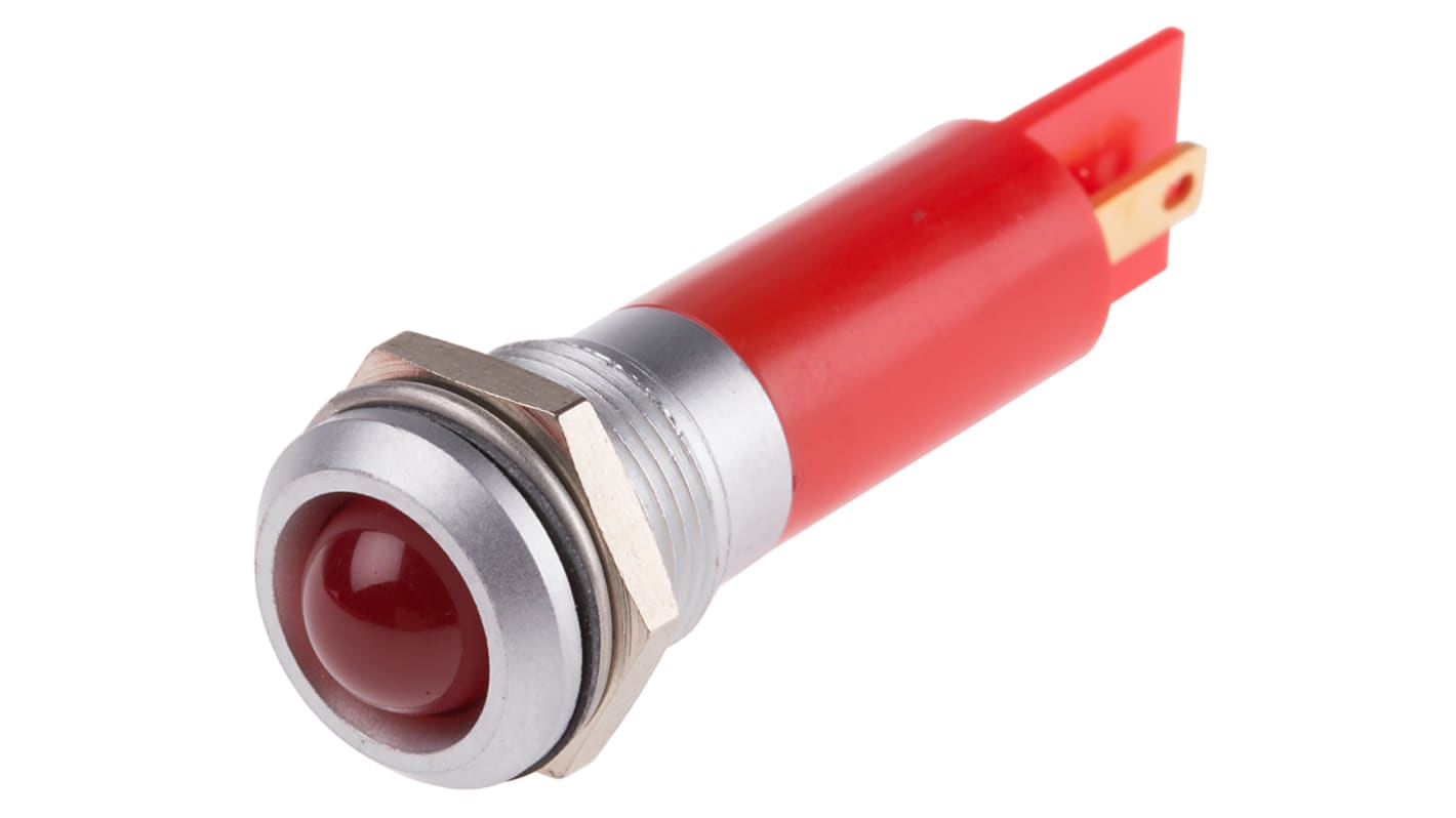 RS PRO 红色LED面板指示灯, 230V 交流, 3mA, Φ12mm安装孔, 凸型边框, 铬色边框, IP67