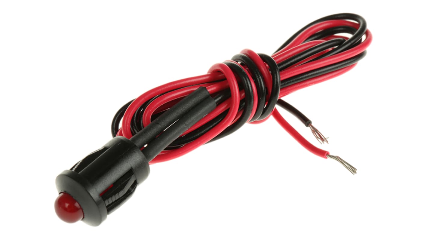 Indicador LED intermitente RS PRO, Rojo, lente prominente, marco Negro, Ø montaje 8mm, 12V dc, 20mA, 50mcd