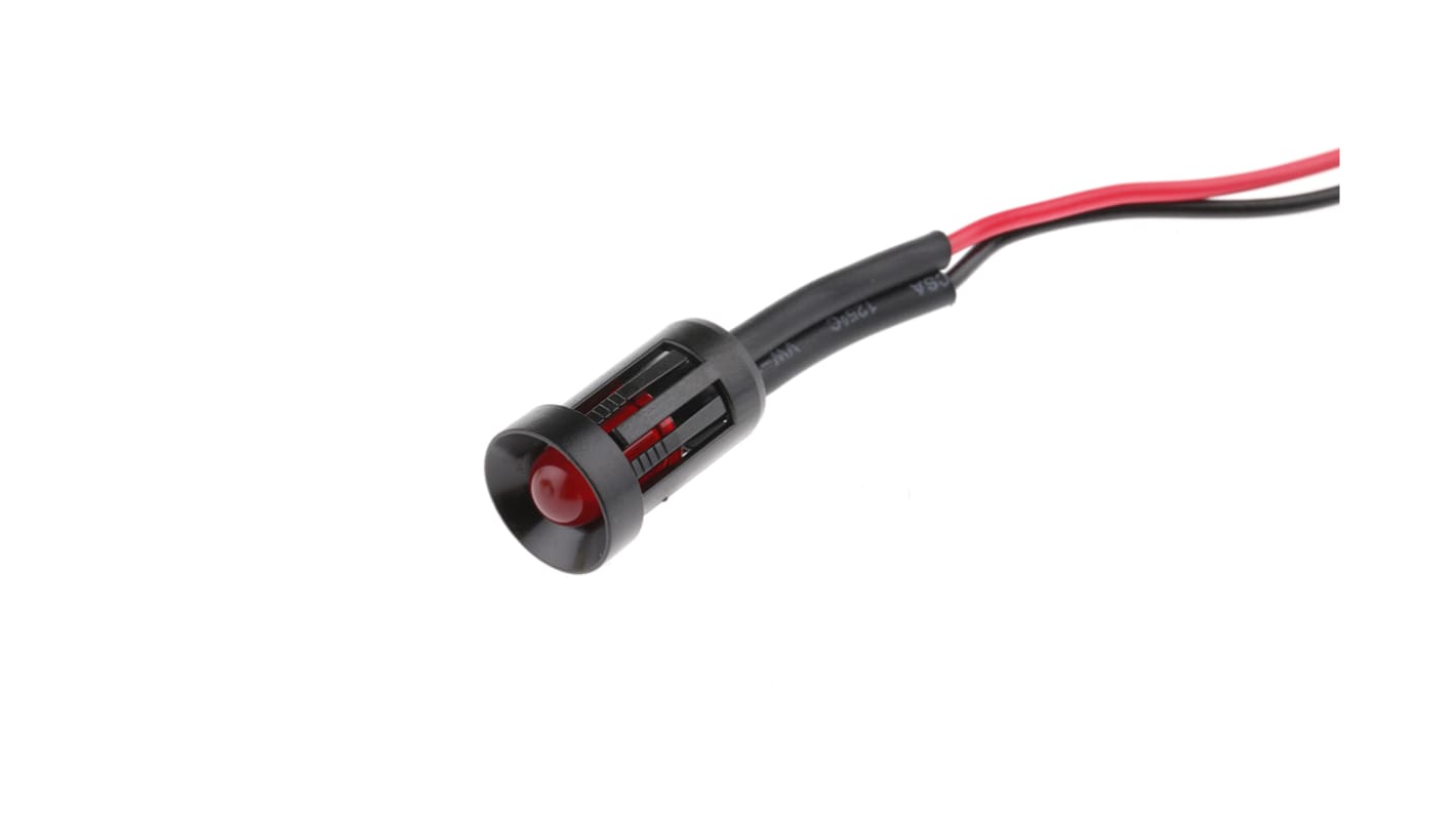 RS PRO Red Panel Mount Indicator, 12V dc, 8mm Mounting Hole Size, Lead Wires Termination